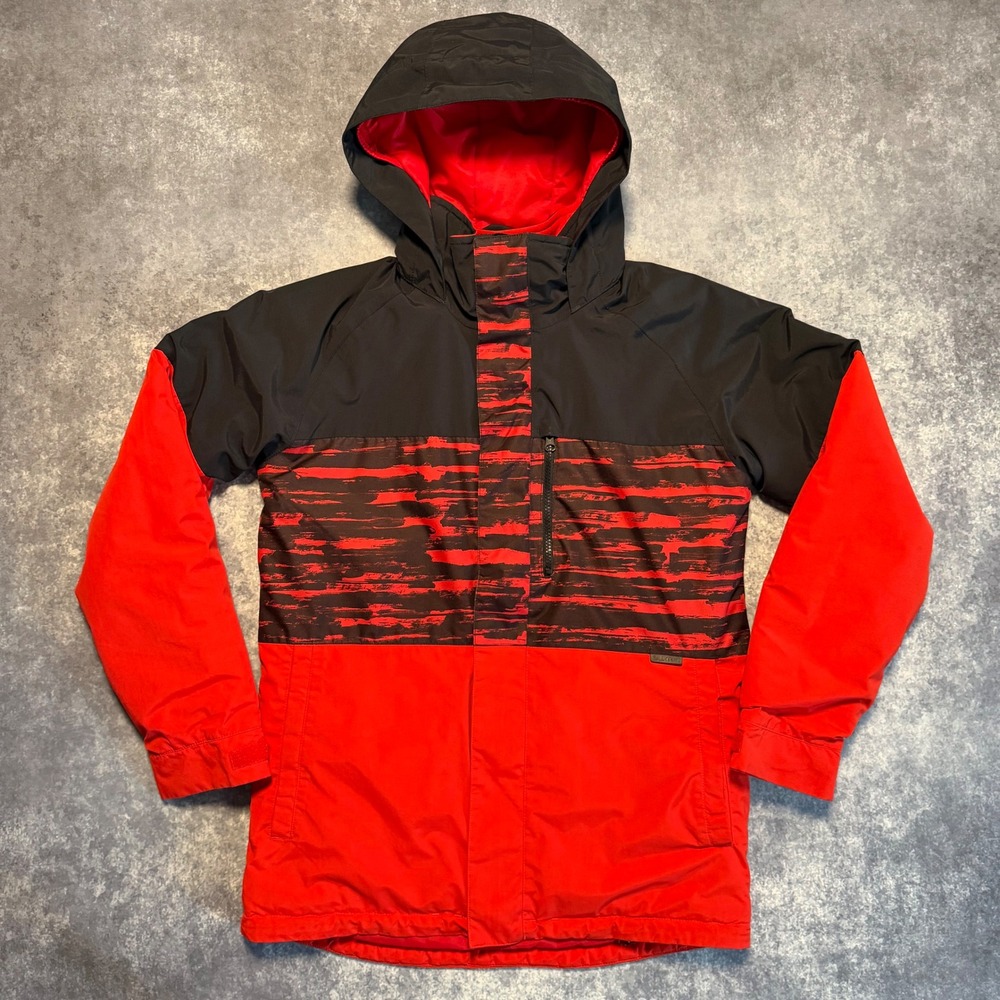 Burton Boys Dryride Snowboard Jacket Red‎ Black Hooded Coat Size L 14/16